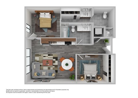Floor plan for 2 beds, 2 baths, 836 sqft